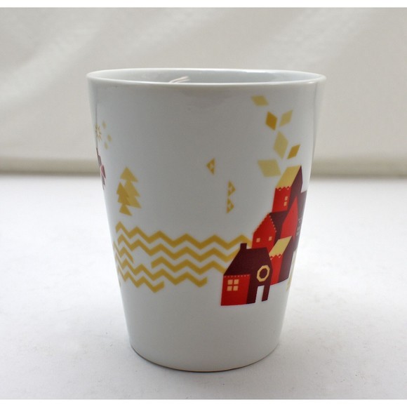Starbucks 2013 Christmas Holiday Mug Red Gold White Village House Coffee Cup - Picture 2 of 6